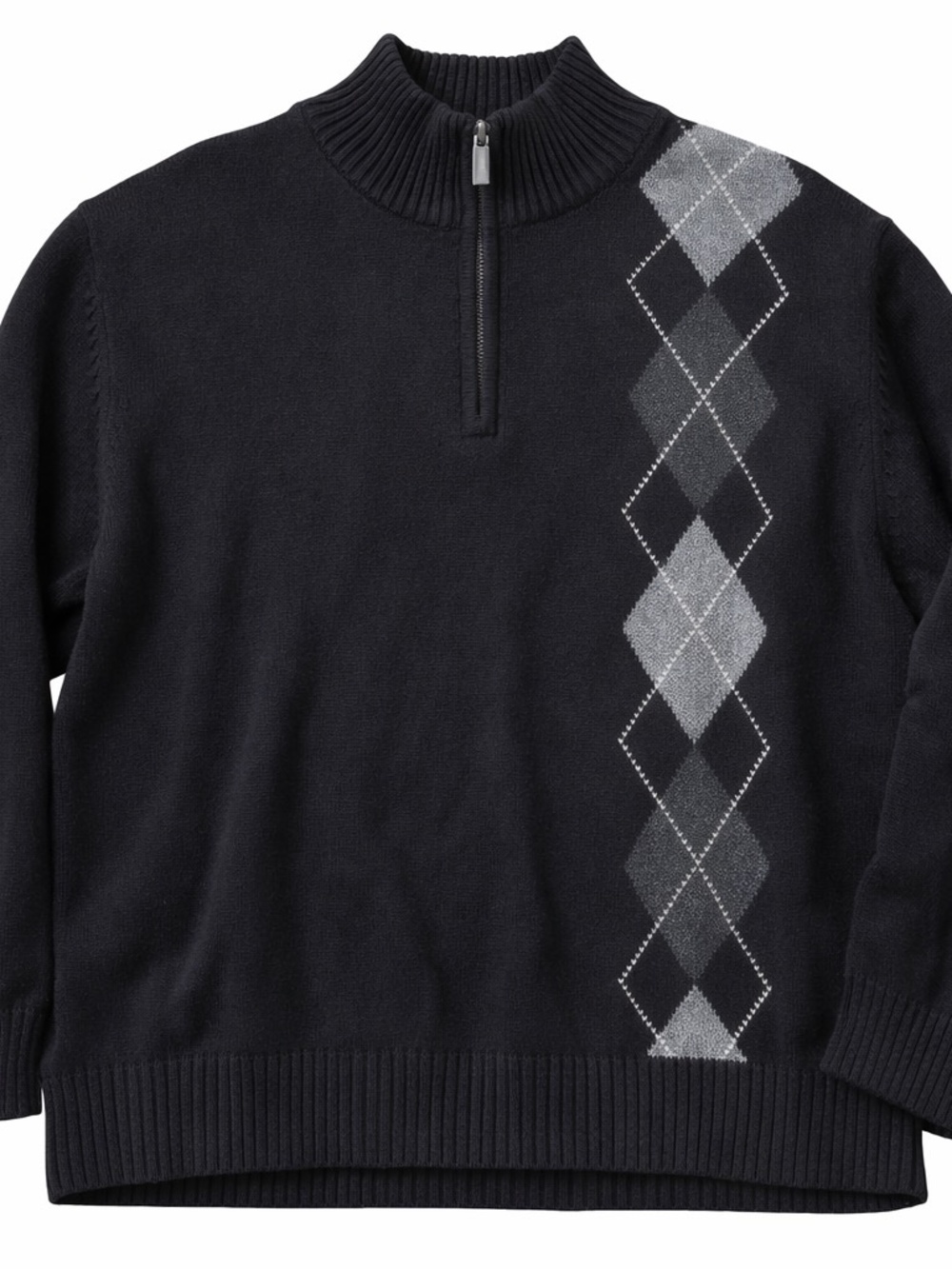 Oscar de la Renta | Men’s Black 1/4 Zip Sweater | Argyle | XXL